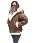 Damen Schaffell Jacke mit Kaputze 